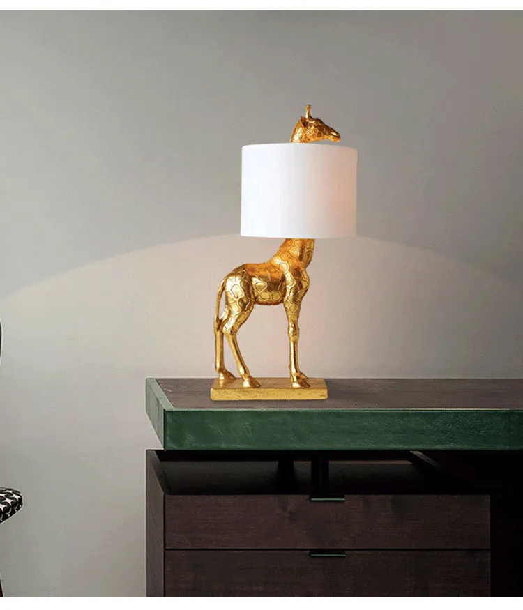 White and gold giraffe table lamp 66cm tall for bedside and study lighting