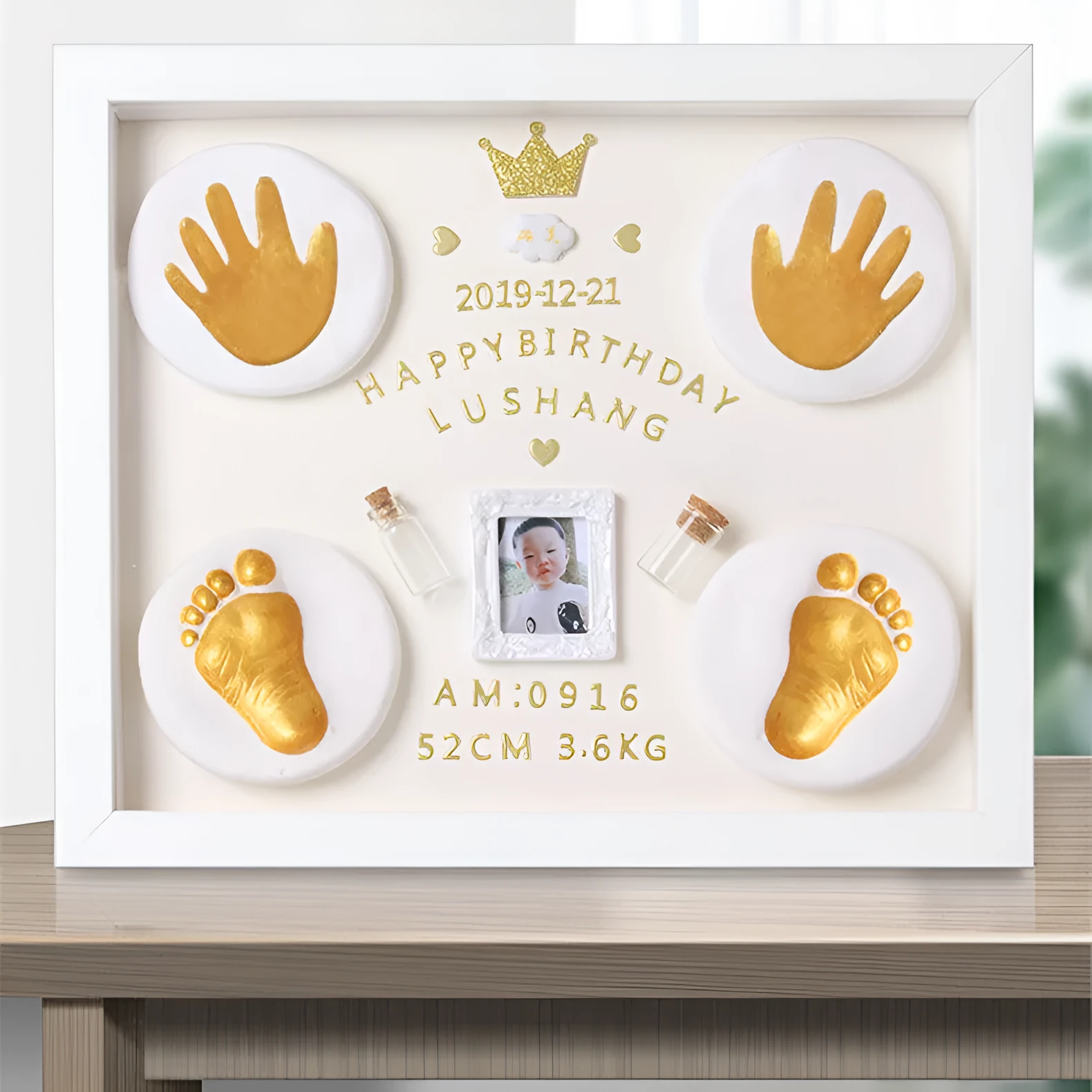Handmade baby hand and foot print memory frame in modern simple style