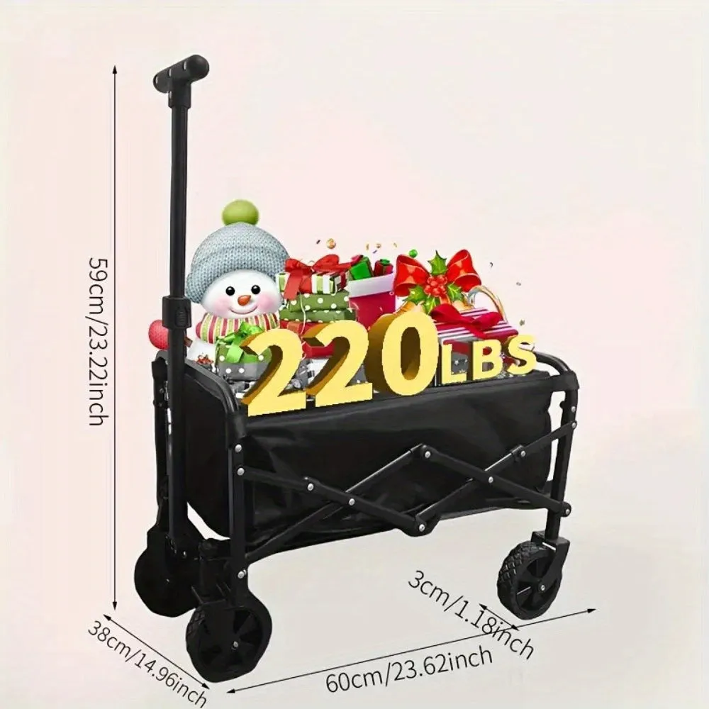 Collapsible heavy-duty metal garden wagon cart with foldable frame.