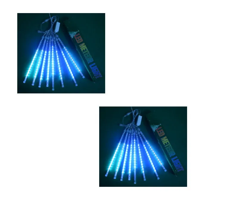 Waterproof LED meteor shower rain lights with multicolour effects in outdoor garden setting