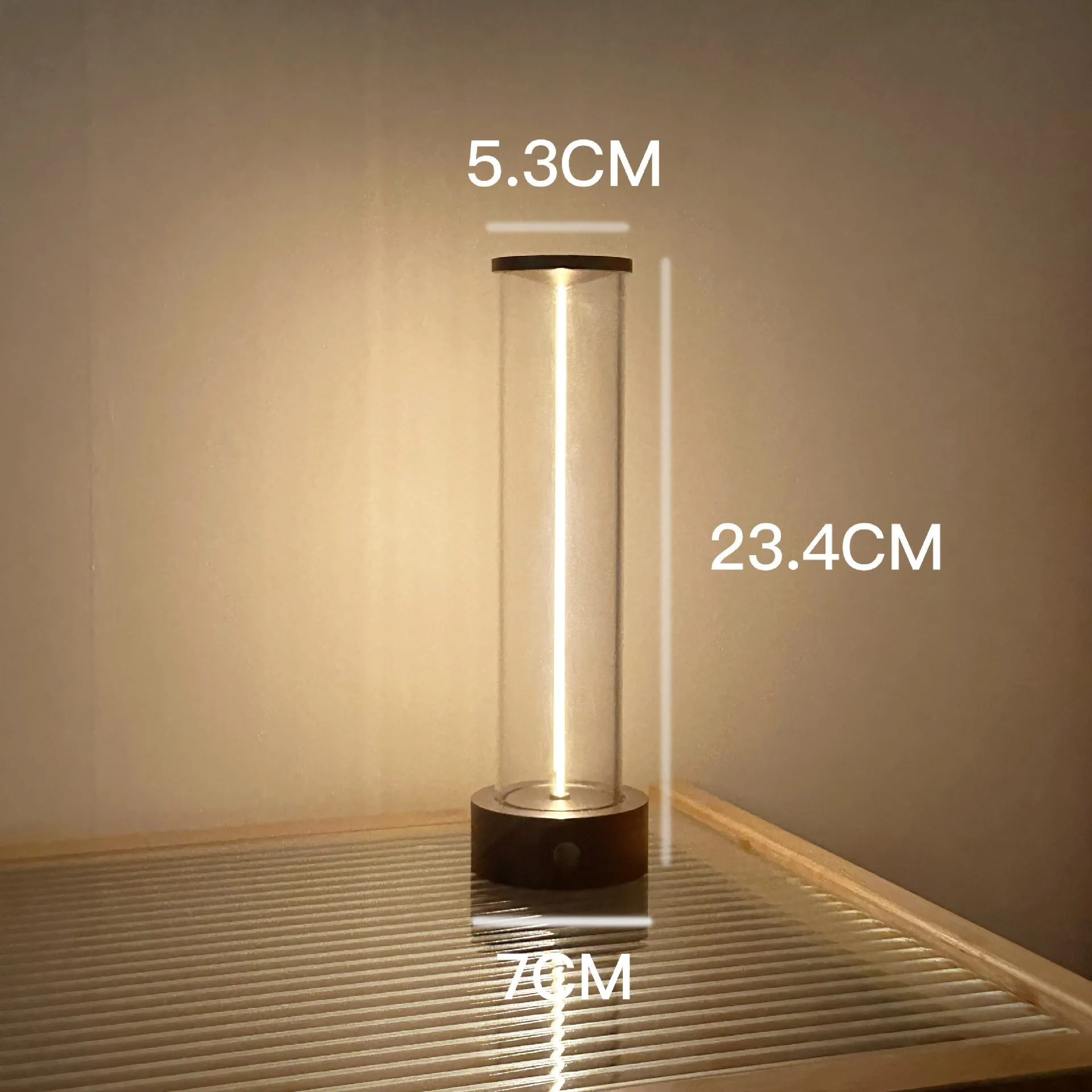 Modern rectangular USB-charged LED glass light strip with magnetic mount, dimensions 53mm by 234mm.