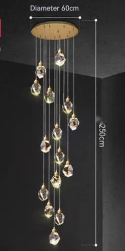Long crane design crystal chandelier ceiling lamp for duplex stair lighting with infinite dimming