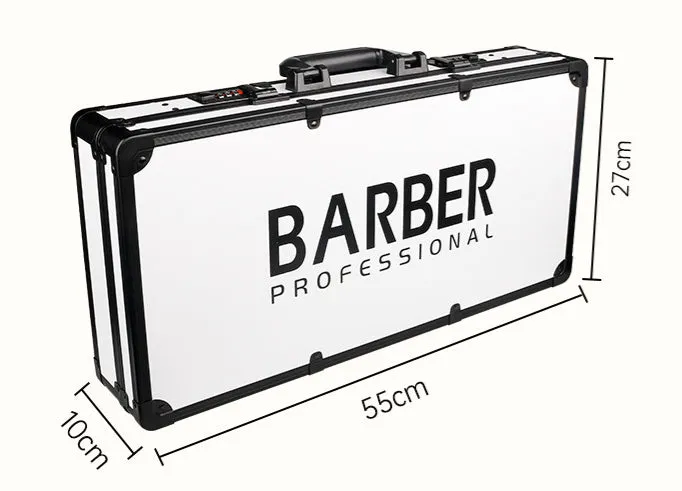 Black PVC storage case for hairdressing tools and salon cosmetics, showing its size and hard-shell construction.