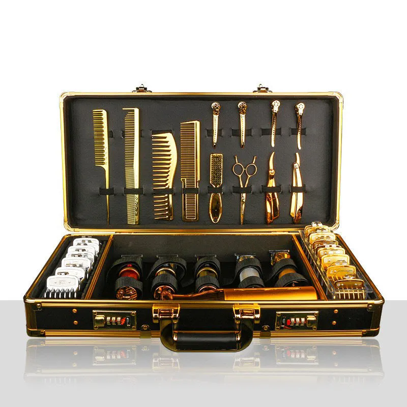 Black PVC storage case for hairdressing tools and salon cosmetics, showing its size and hard-shell construction.