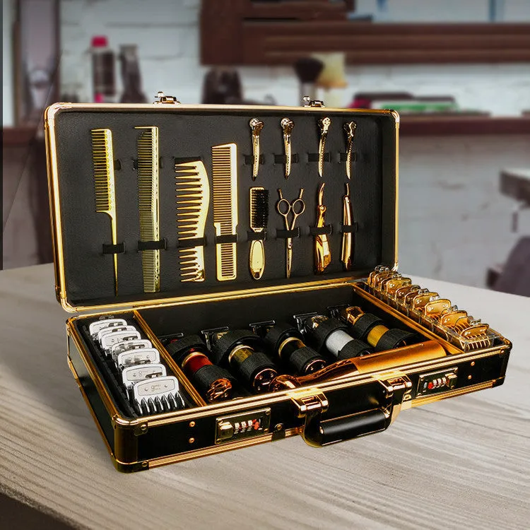 Black PVC storage case for hairdressing tools and salon cosmetics, showing its size and hard-shell construction.