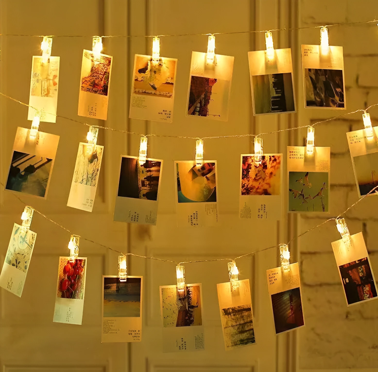 LED clip light string with heart-shaped warm white bulbs spaced 15cm apart
