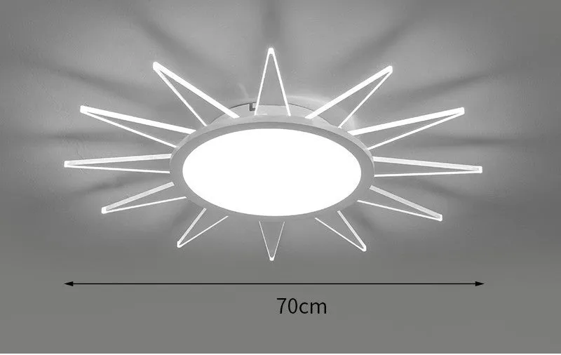 Round modern aluminium LED ceiling lamp with remote control for dimming and light colour selection.
