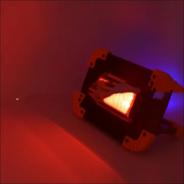 Rechargeable double square COB searchlight work light with dual battery options.