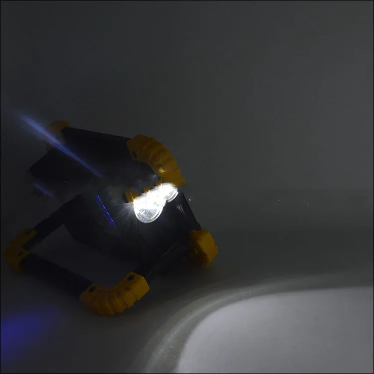 Rechargeable double square COB searchlight work light with dual battery options.