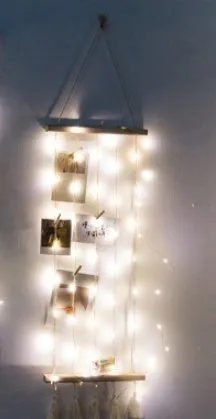 Wooden wall hanging photo display with hemp rope tassels and clips in three size options