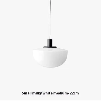 Simple modern glass pendant light with single-head droplight design in milky white finish