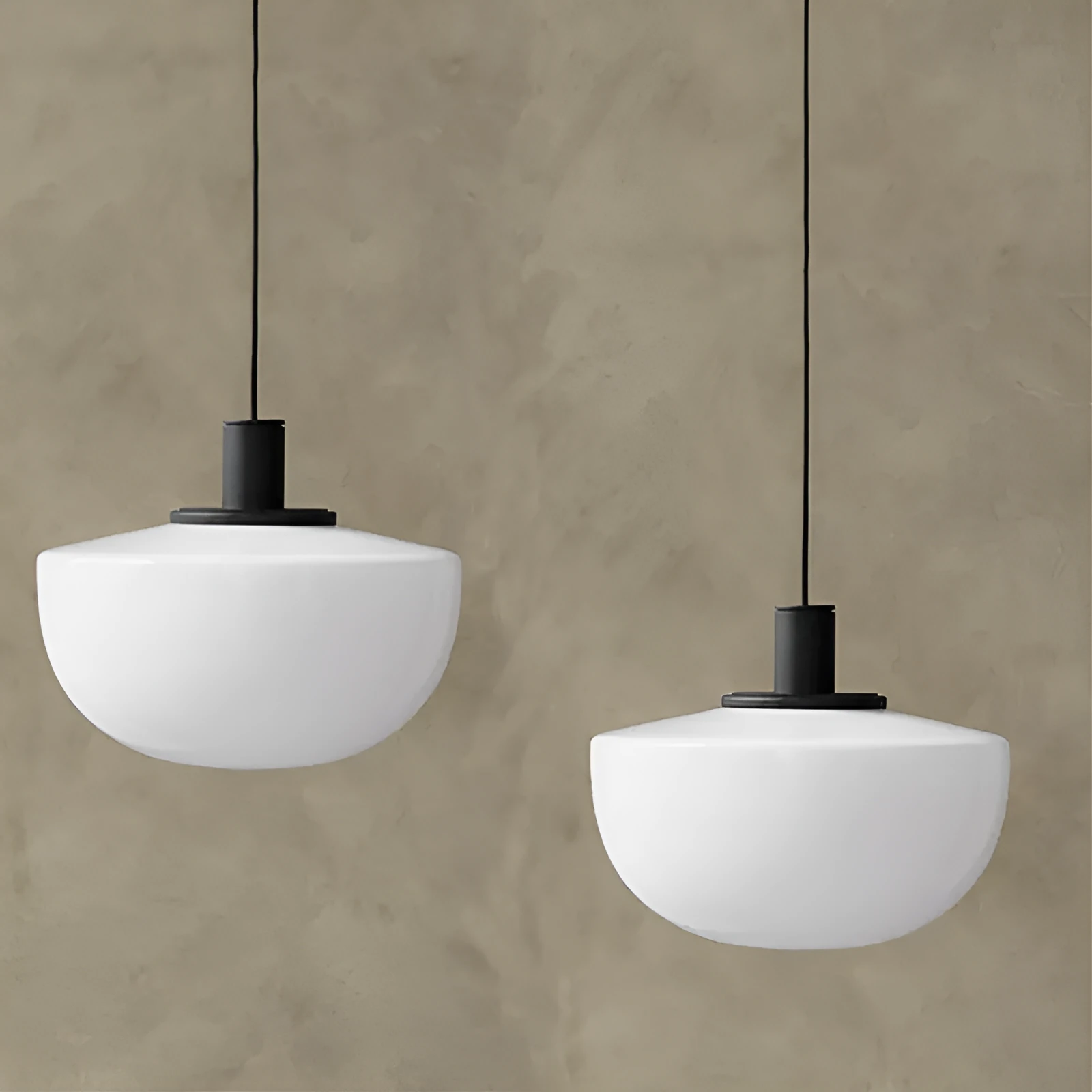 Simple modern glass pendant light with single-head droplight design in milky white finish