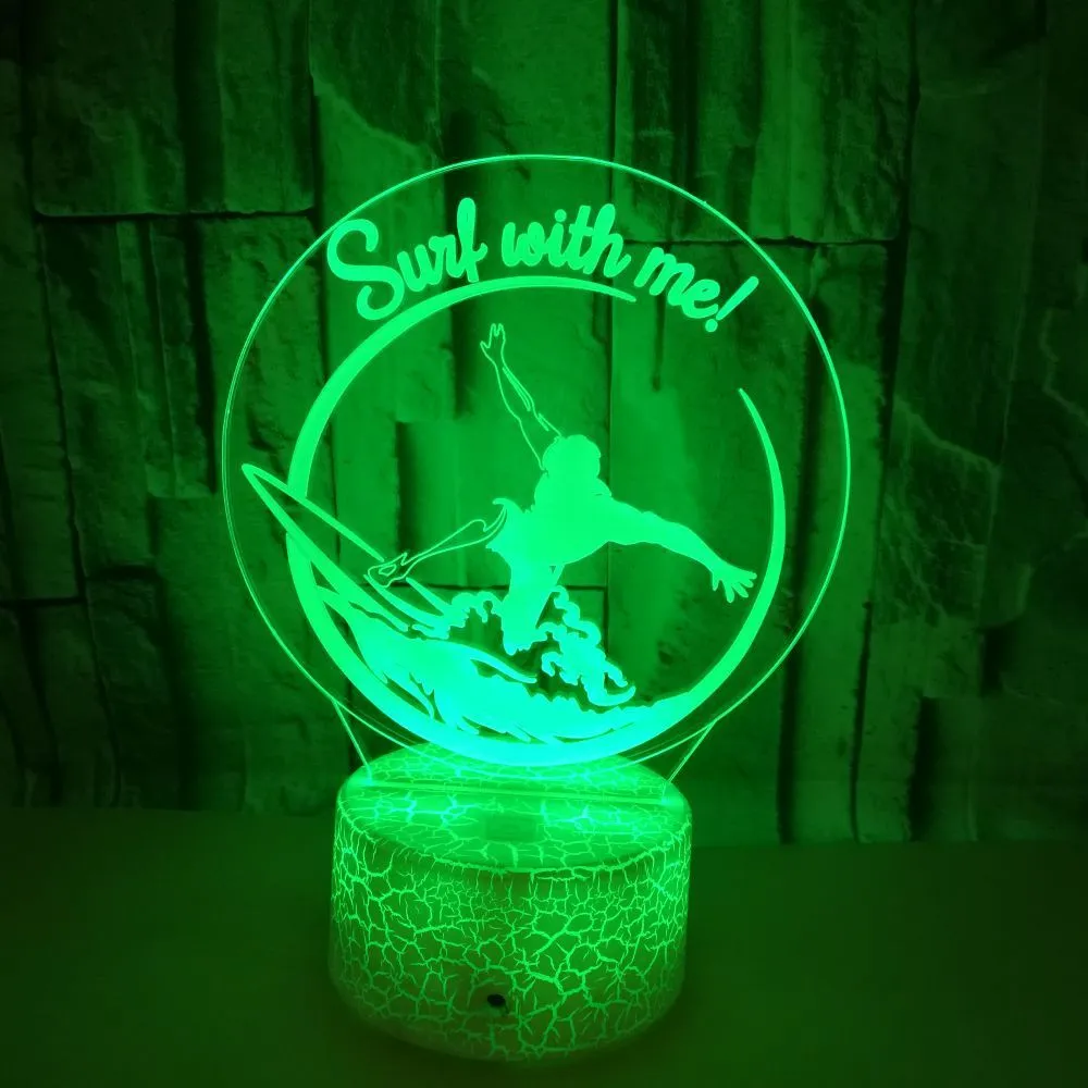 3D LED night lamp with crack pattern on acrylic panel, black ABS base, touch control