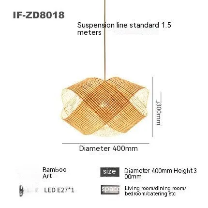 Rattan woven ceiling lamp in New Chinese style with adjustable height feature