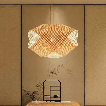 Rattan woven ceiling lamp in New Chinese style with adjustable height feature