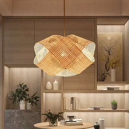 Rattan woven ceiling lamp in New Chinese style with adjustable height feature