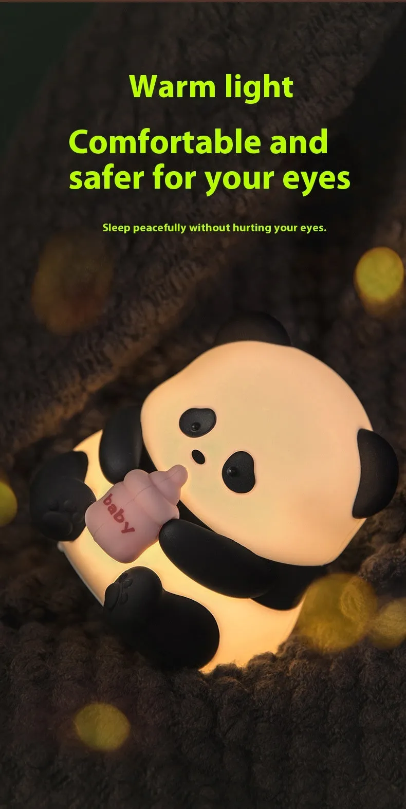 Panda silicone pat lamp with colourful light options measuring 98 × 102.29 × 104mm