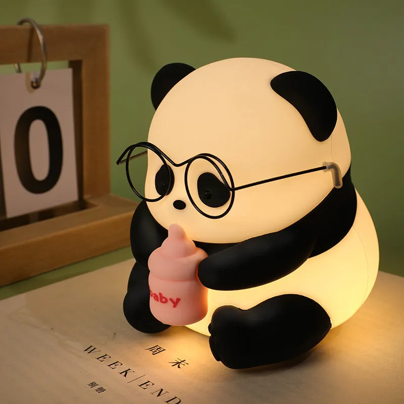Panda silicone pat lamp with colourful light options measuring 98 × 102.29 × 104mm