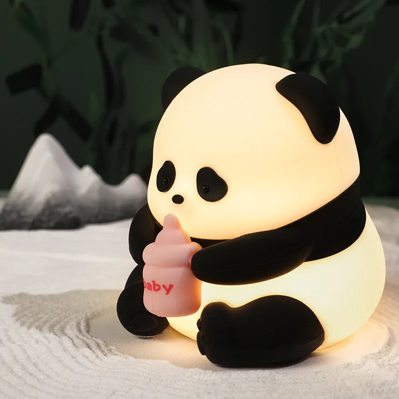 Panda silicone pat lamp with colourful light options measuring 98 × 102.29 × 104mm