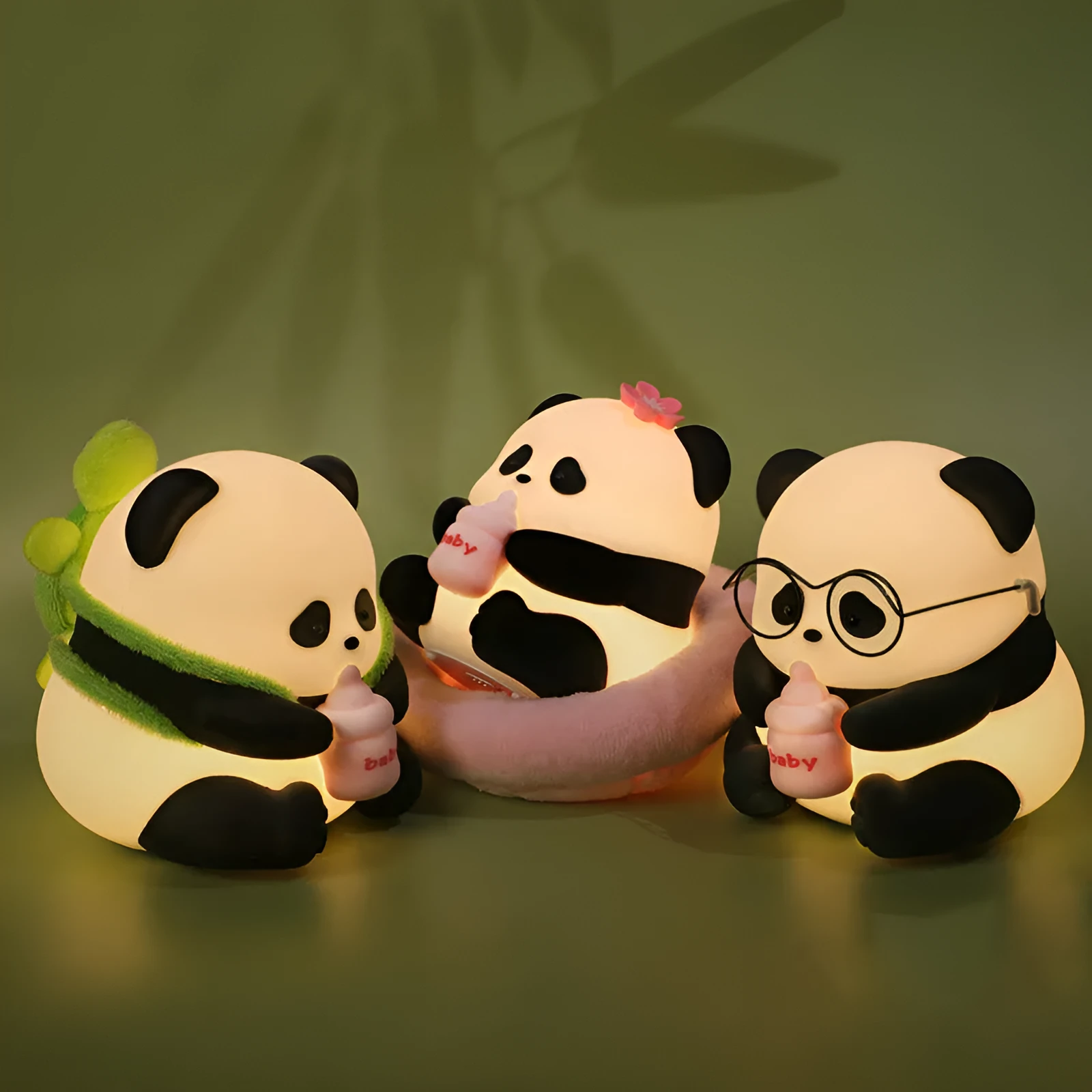Panda silicone pat lamp with colourful light options measuring 98 × 102.29 × 104mm