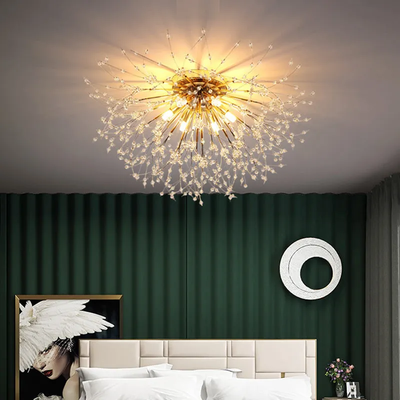 Dandelion crystal ceiling lamp wrought iron chrome 40cm round shade ceiling mounted