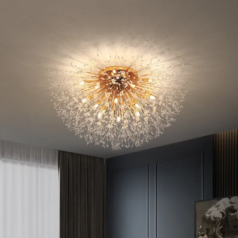 Dandelion crystal ceiling lamp wrought iron chrome 40cm round shade ceiling mounted