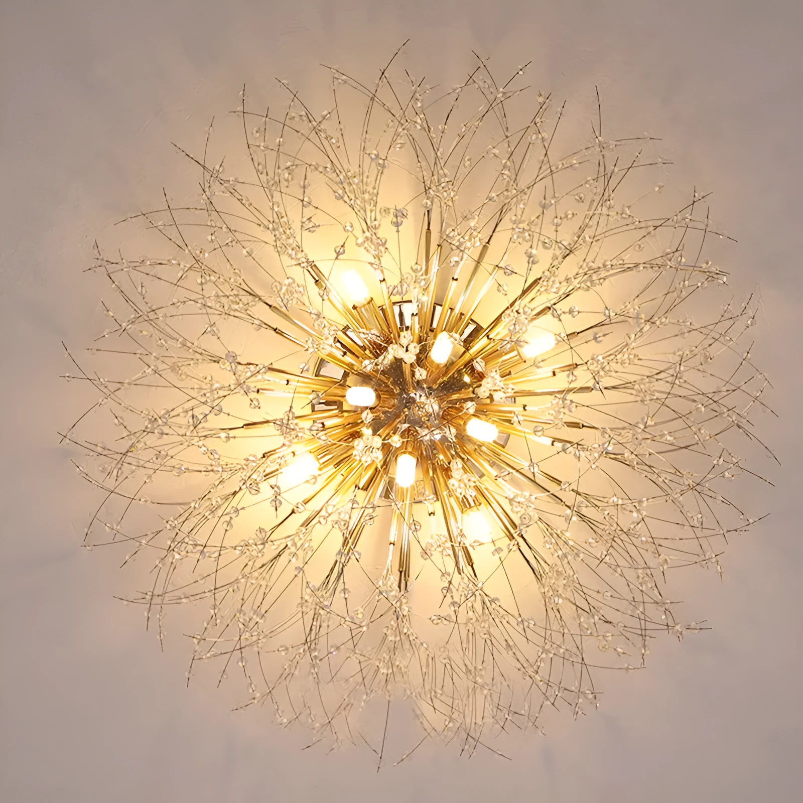 Dandelion crystal ceiling lamp wrought iron chrome 40cm round shade ceiling mounted