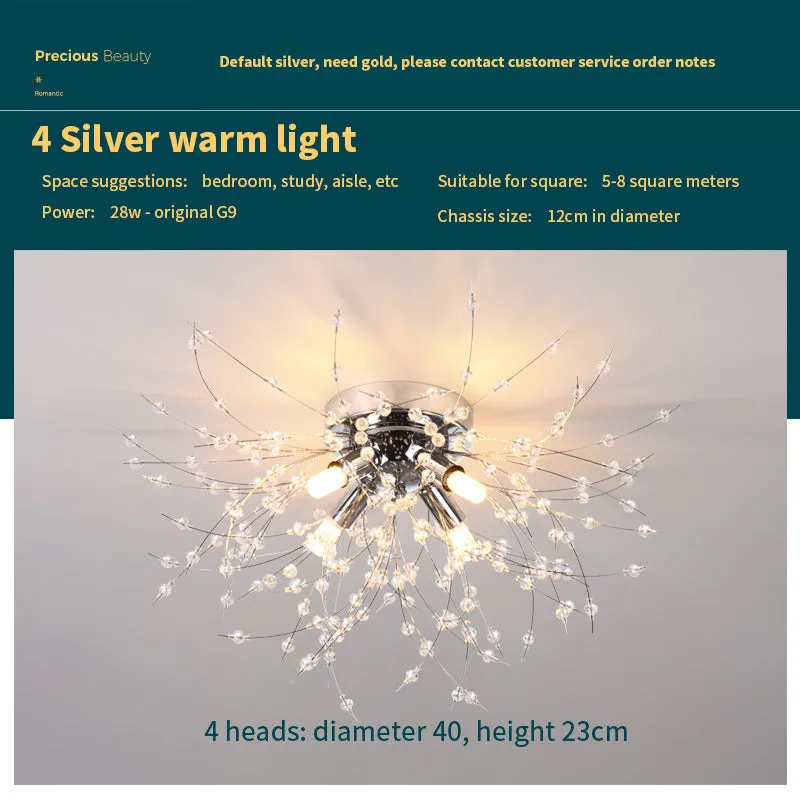 Dandelion crystal ceiling lamp wrought iron chrome 40cm round shade ceiling mounted