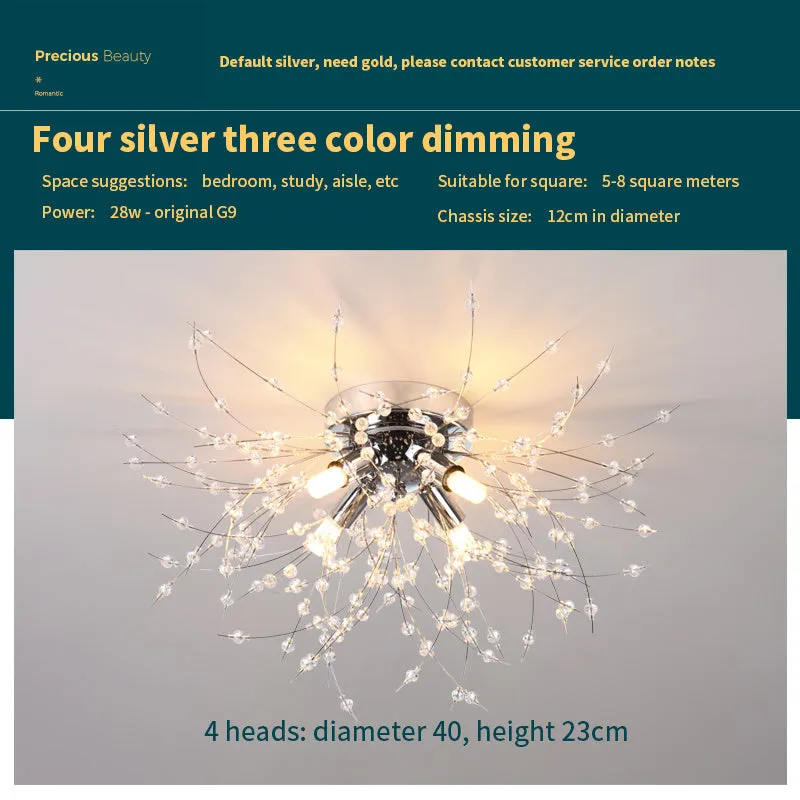 Dandelion crystal ceiling lamp wrought iron chrome 40cm round shade ceiling mounted