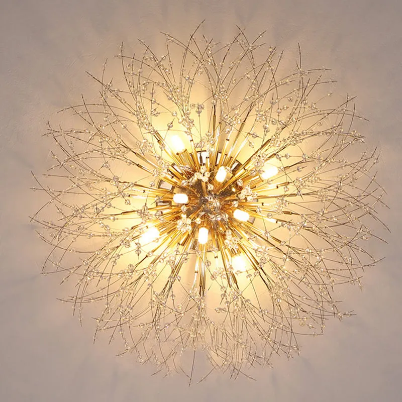 Dandelion crystal ceiling lamp wrought iron chrome 40cm round shade ceiling mounted