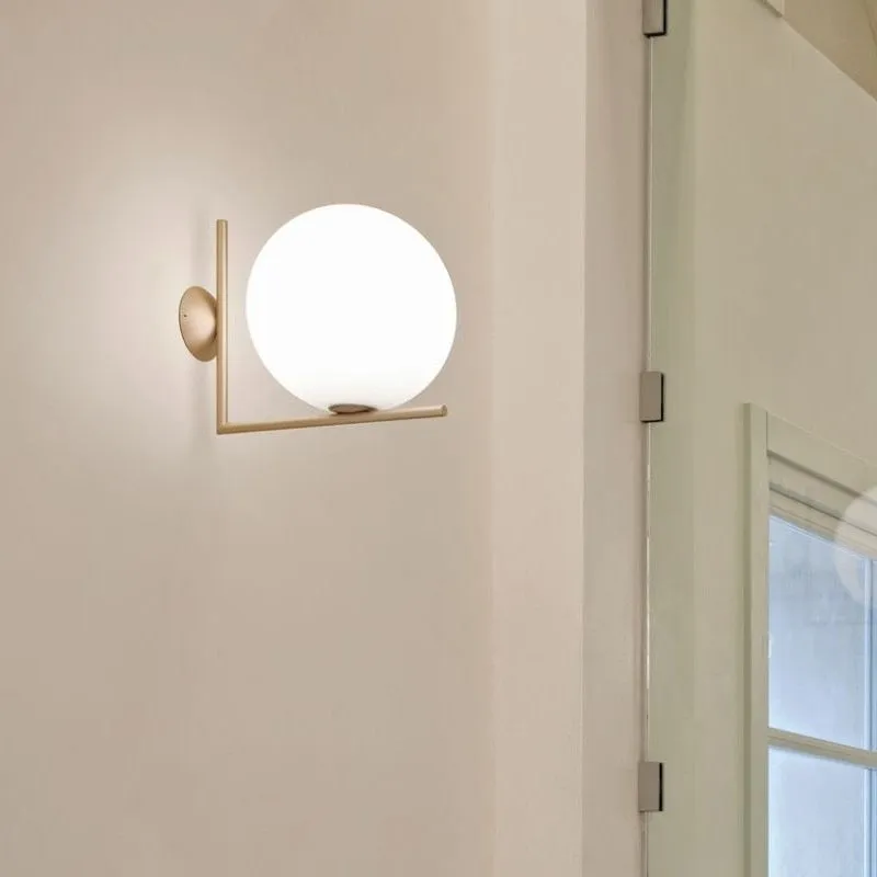 Glass wall lamp in brass finish for bedroom bedside corridor lighting Nordic style 220V