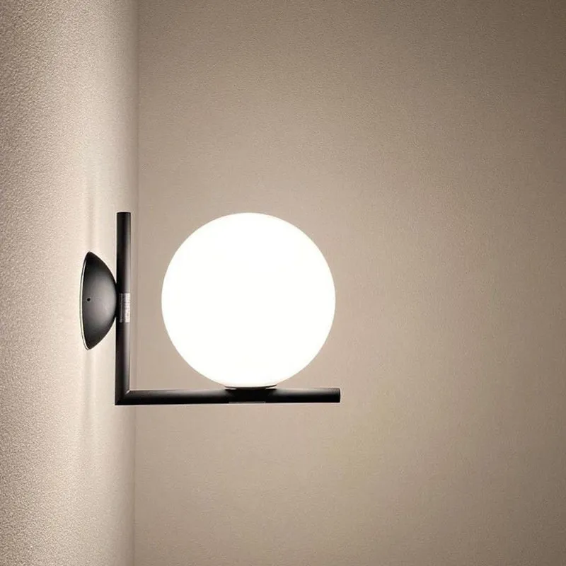 Glass wall lamp in brass finish for bedroom bedside corridor lighting Nordic style 220V