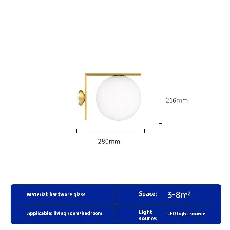 Glass wall lamp in brass finish for bedroom bedside corridor lighting Nordic style 220V