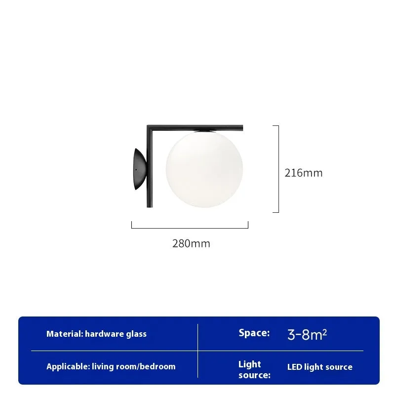 Glass wall lamp in brass finish for bedroom bedside corridor lighting Nordic style 220V