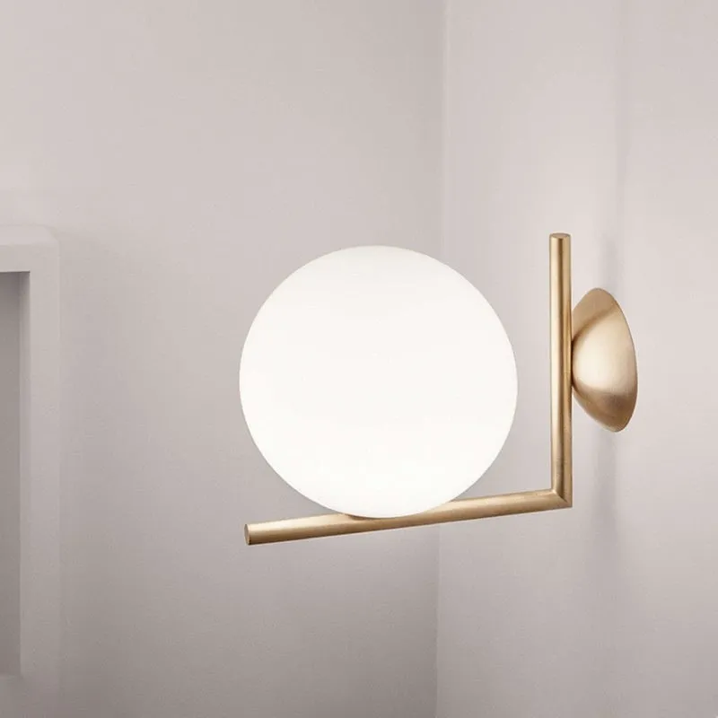 Glass wall lamp in brass finish for bedroom bedside corridor lighting Nordic style 220V