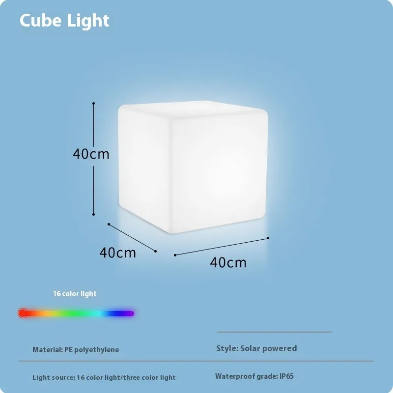 White square LED cube light stool on grass, showing modern design and waterproof build for outdoor use.