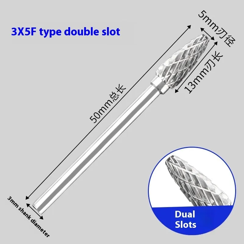 Tungsten steel alloy rotary file with F-shaped cutter for grinding engraving and milling applications