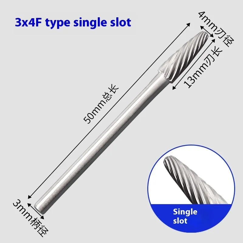 Tungsten steel alloy rotary file with F-shaped cutter for grinding engraving and milling applications