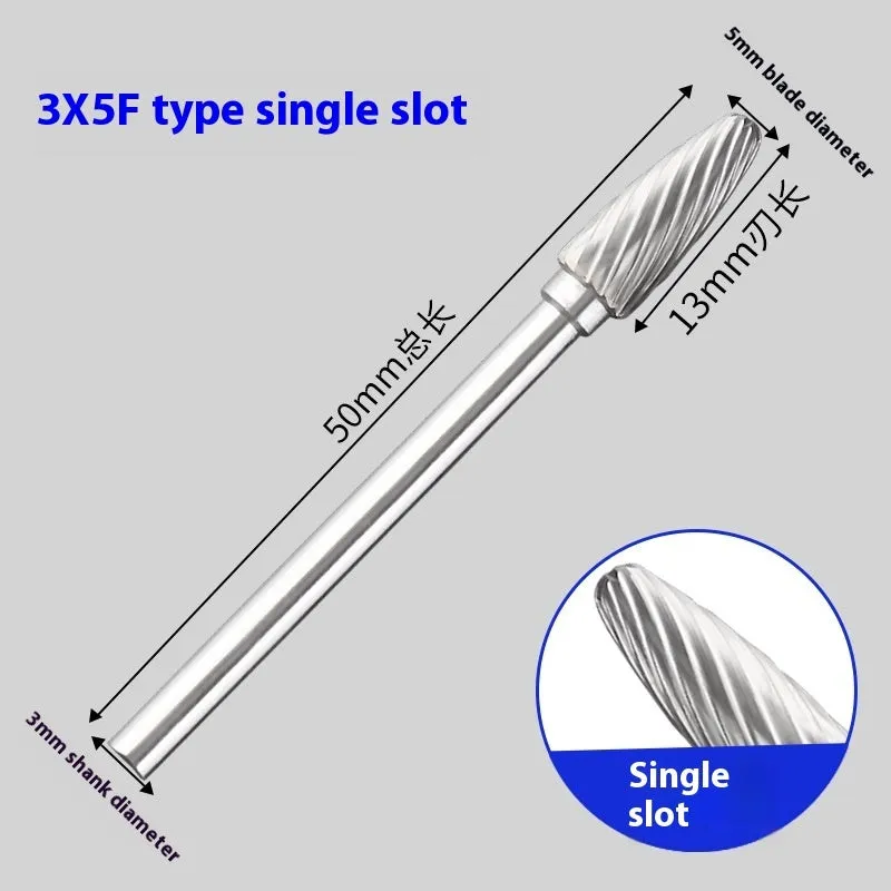 Tungsten steel alloy rotary file with F-shaped cutter for grinding engraving and milling applications