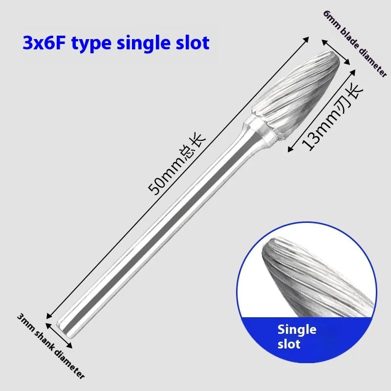 Tungsten steel alloy rotary file with F-shaped cutter for grinding engraving and milling applications