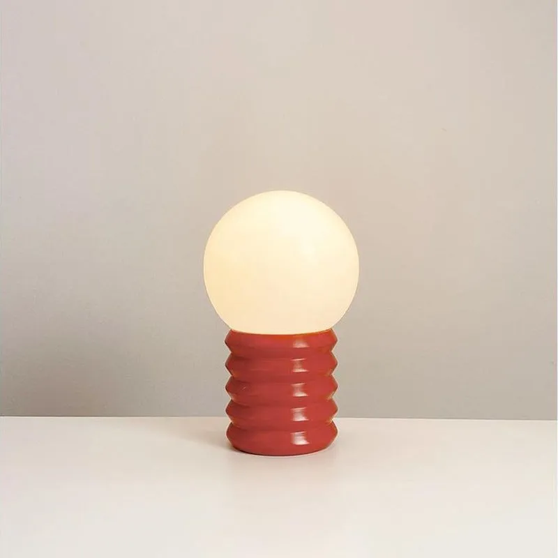 Solid wood base bedside lamp with milk glass lampshade in dark green, orange, or retro red finish.