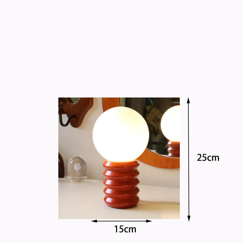 Solid wood base bedside lamp with milk glass lampshade in dark green, orange, or retro red finish.