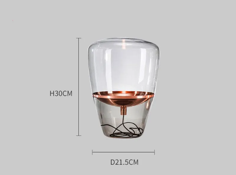 Scandinavian minimalist glass table lamp with iron lampshade in gold, grey, rose gold, or white