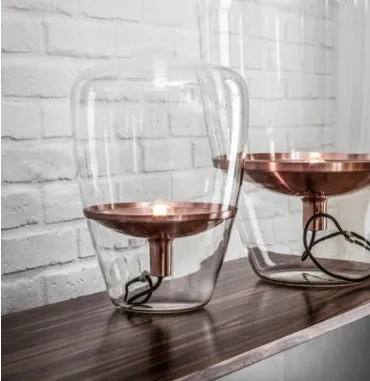Scandinavian minimalist glass table lamp with iron lampshade in gold, grey, rose gold, or white