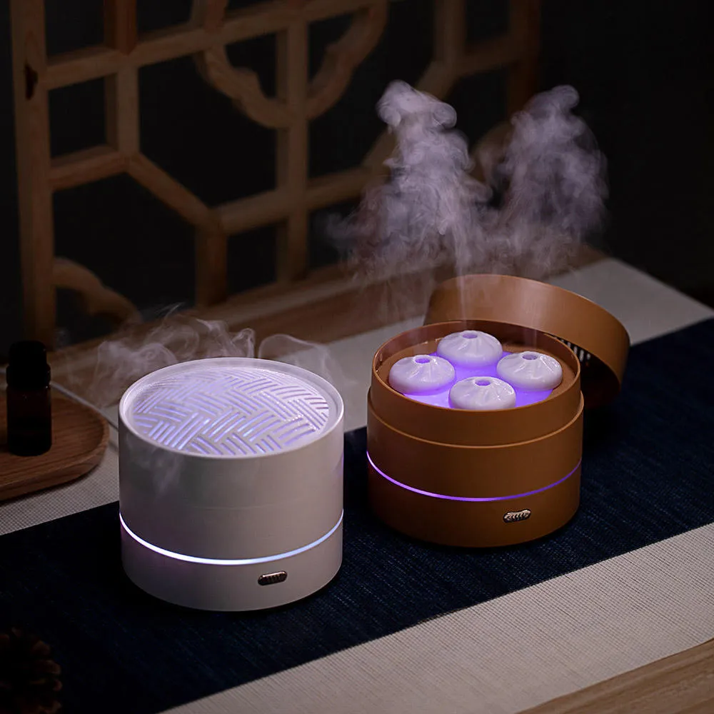 Coffee brown ultrasonic aromatherapy diffuser with four spray nozzles and LED light