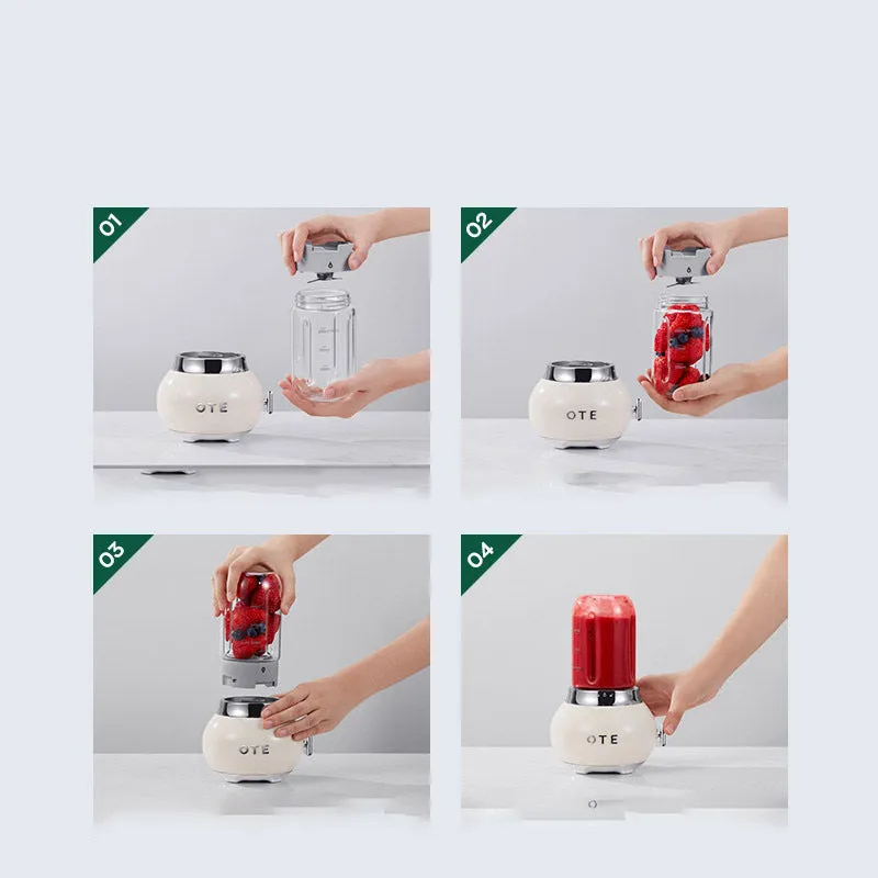 Small portable fruit juicer 20000 RPM wall-breaking blender in green with built-in battery and charging cable