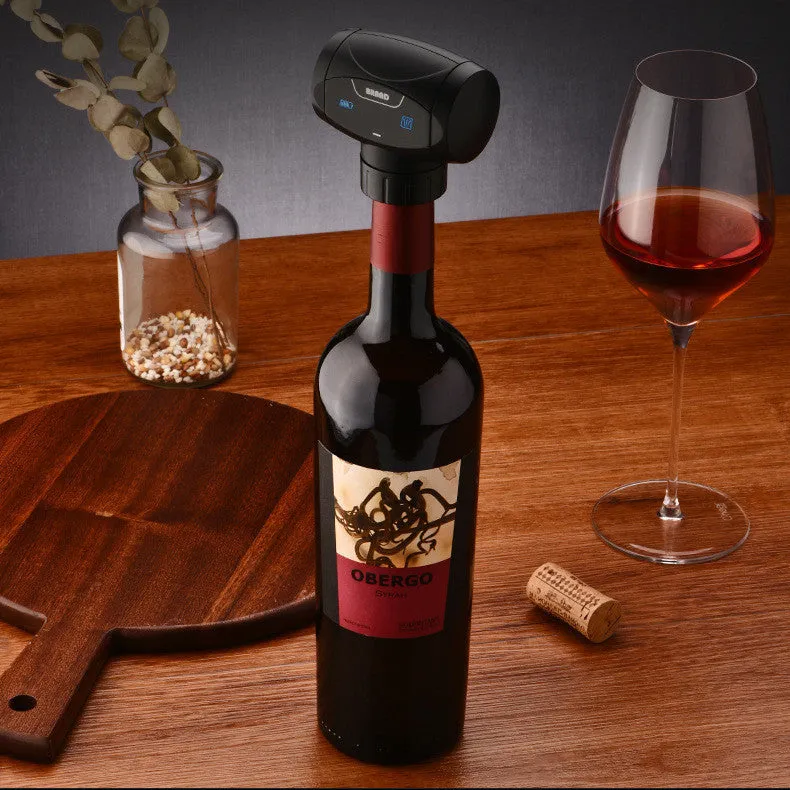 Black electric wine vacuum stopper with a separate manual pump for preserving red and white wine.