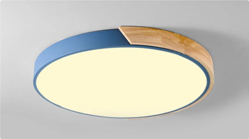 Round 30cm macaron LED ceiling light in seven colour options for bedroom illumination