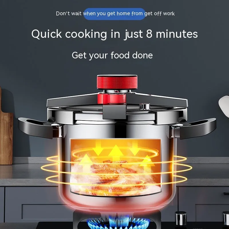 Stainless steel 6 litre pressure cooker with three-speed lid and non-stick interior