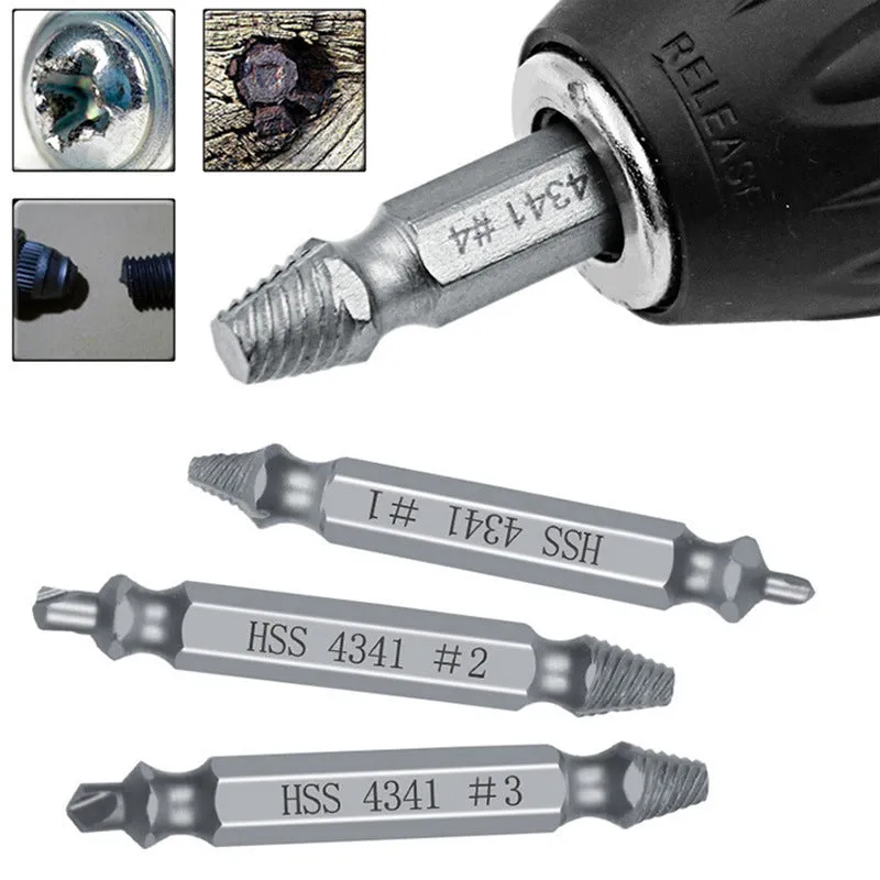 6-piece slip-tooth head screw remover set with high-speed steel construction for stripped screw removal
